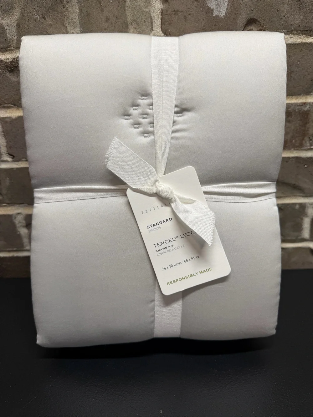 Pottery Barn Tufted Tencel Lyocell 3 Standard Pillow Sham Covers Gray Mist NWT